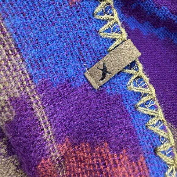 Eddie Bauer Vesper Aztec Shawl Wrap Poncho One Size Purple Blue Boho Reversible - Picture 4 of 7